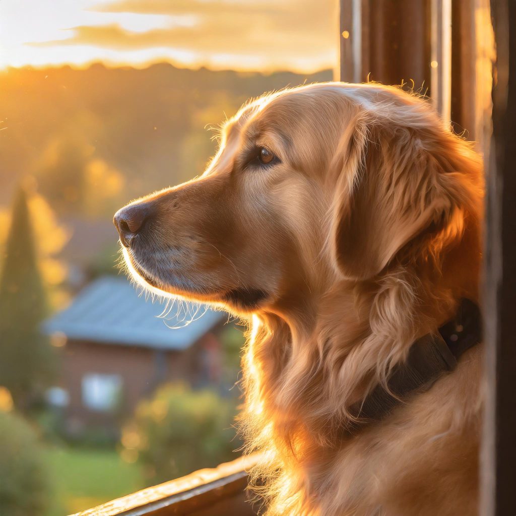 Golden anxiously looking out the window.